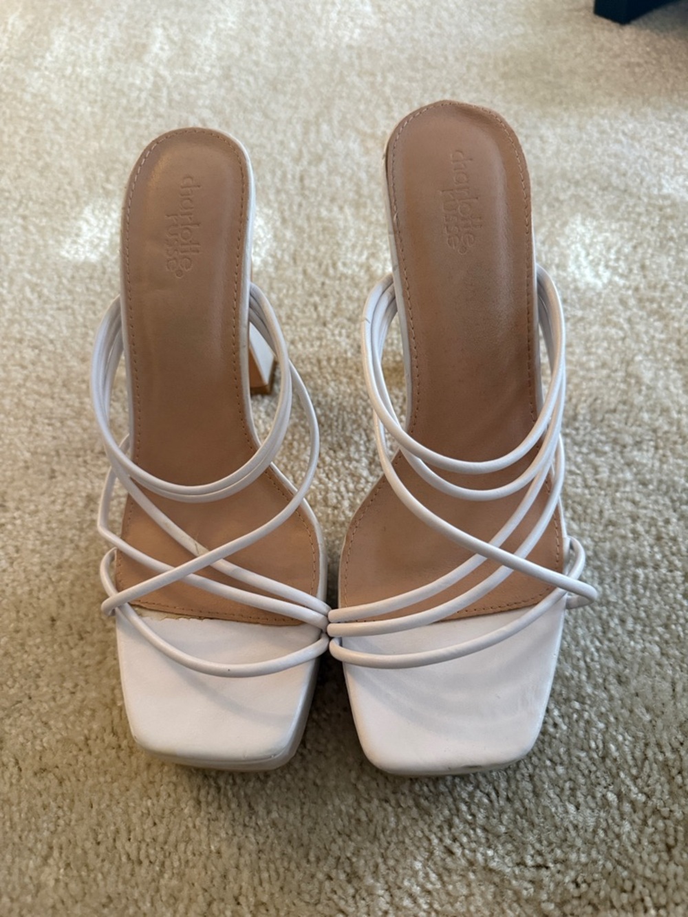 Charlotte Russe White Strappy Square-Toe Heeled Sandals